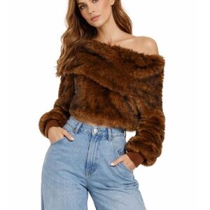 Faux Fur Off Shoulder Sweater
